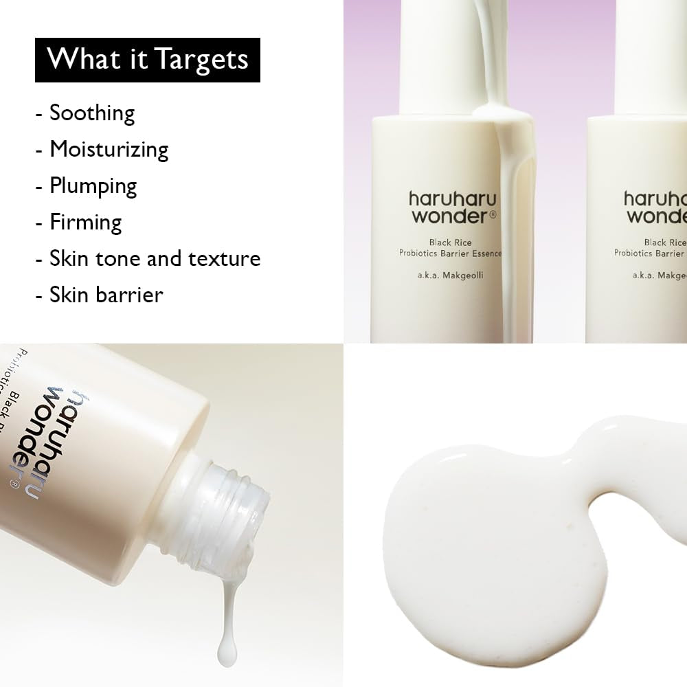 Wonder Black Rice Probiotics Barrier Essence 4.05 Fl. Oz., Essence Toner to Strengthen Skin Barrier with Ceramides, Fermented Ingredients, Milky Essence, Moisturizing, Plumping